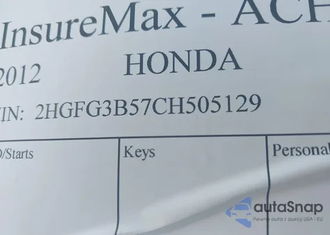 2012 Honda Civic Lx from USA, damaged, VIN 2HGFG3B57CH505129